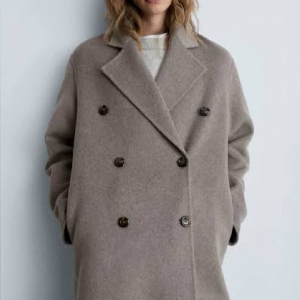 MANGO NWT brown Oversized Double Breasted Handmade
Wool Trench Coat